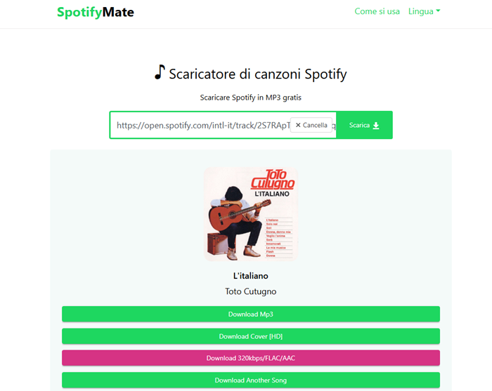 Converti Spotify in MP3 su SpotifyMate