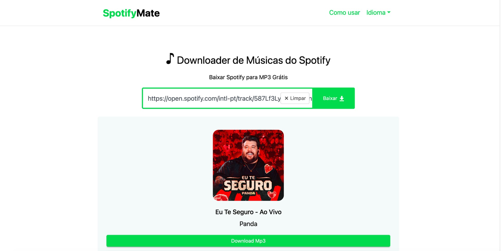Página inicial do SpotifyMate