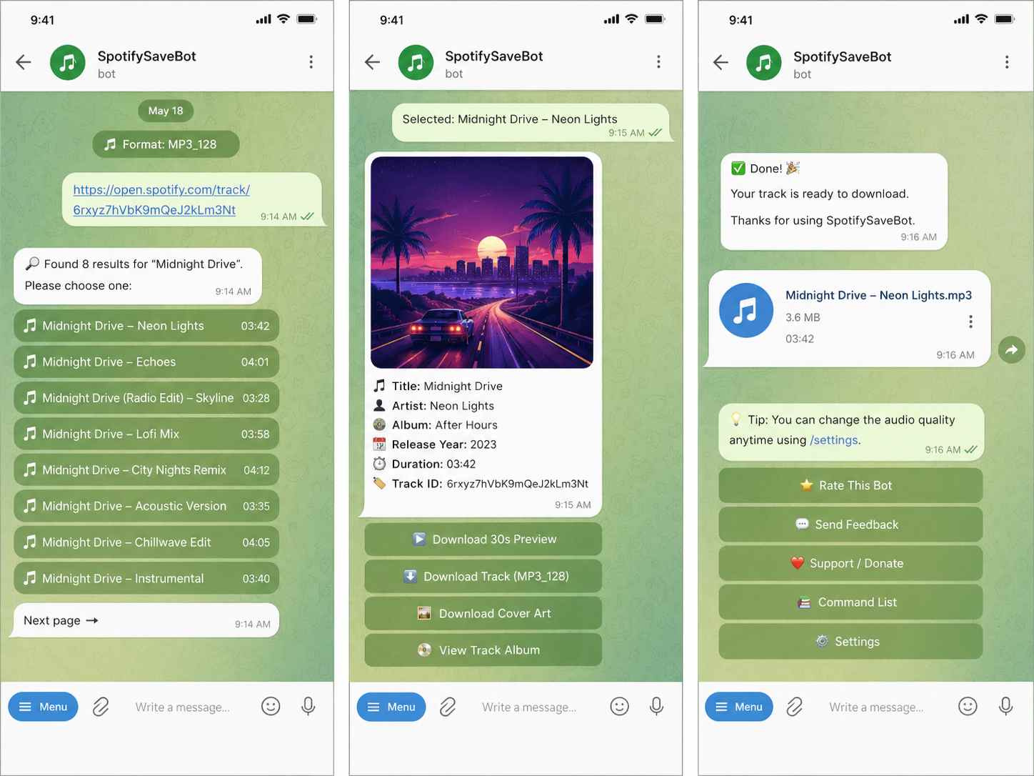 Convert Spotify to MP3 with Telegram SpotifySaveBot