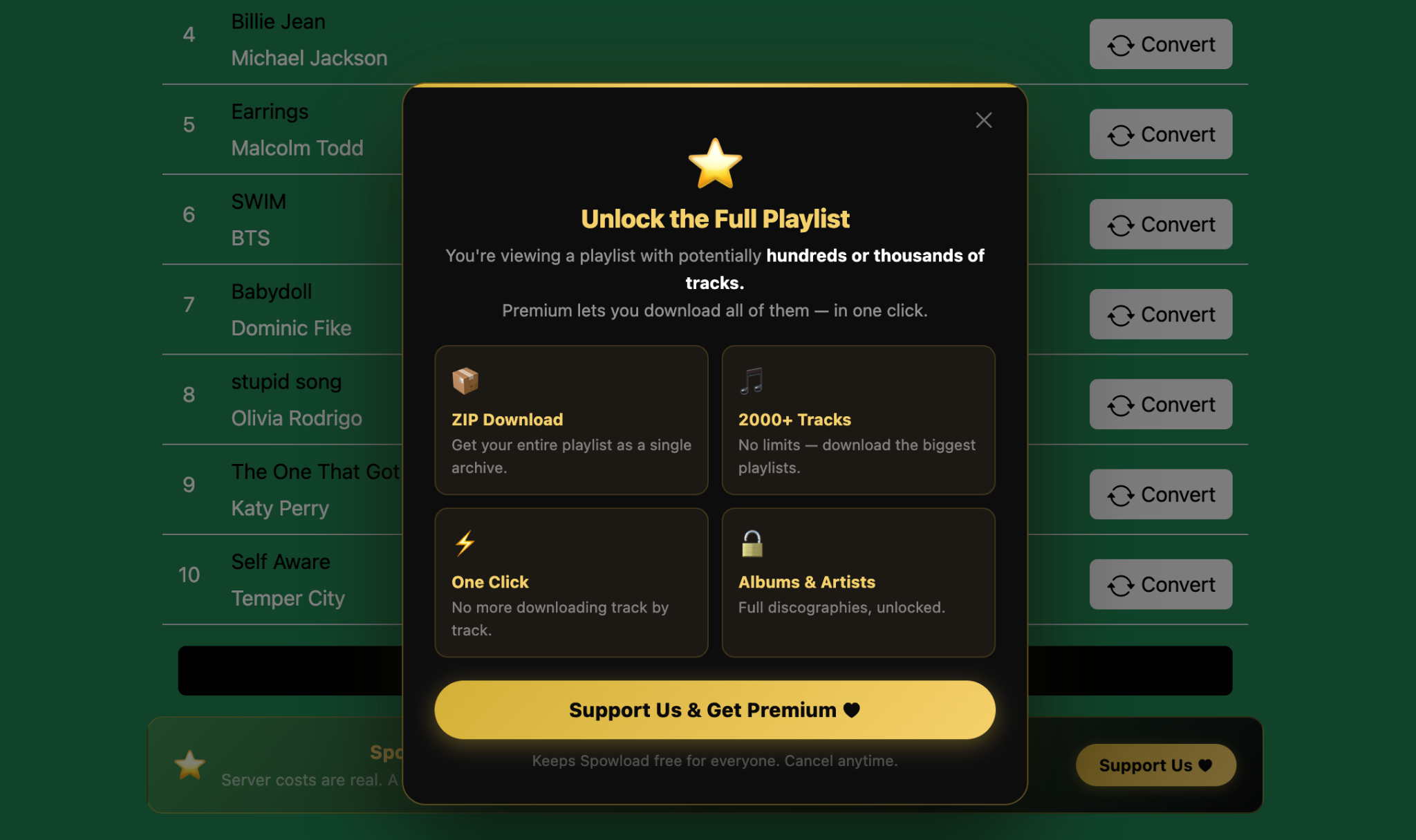 Spowload requiring a Premium upgrade for Spotify playlist downloads