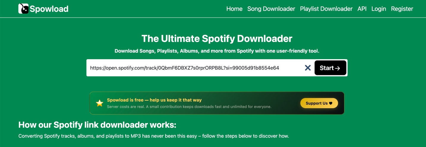 Интерфейс загрузчика Spotify Spowload