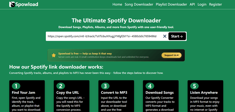 Interfaccia di download di Spotify di Spopload