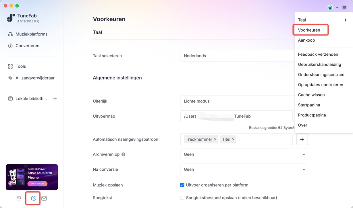 Geavanceerde uitvoerinstellingen aanpassen
