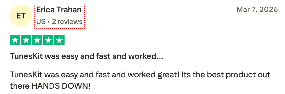 User Reviews of TunesKit from TrustPilot