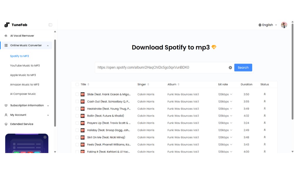TuneFab Online Spotify to MP3 Converter