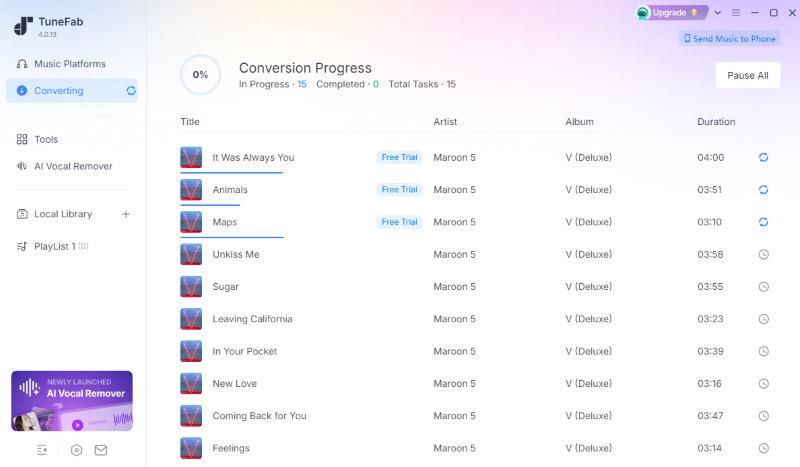 TuneFab Album Conversion Testing Interface