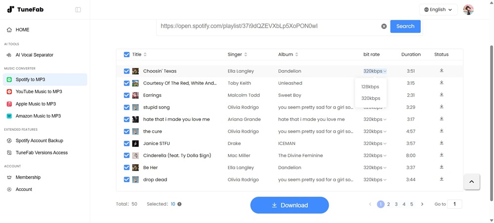 TuneFab Online Downloader Downloading Songs