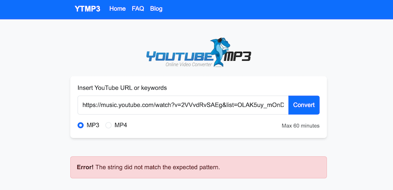 YTMP3 Track URL Parsing Error Interface